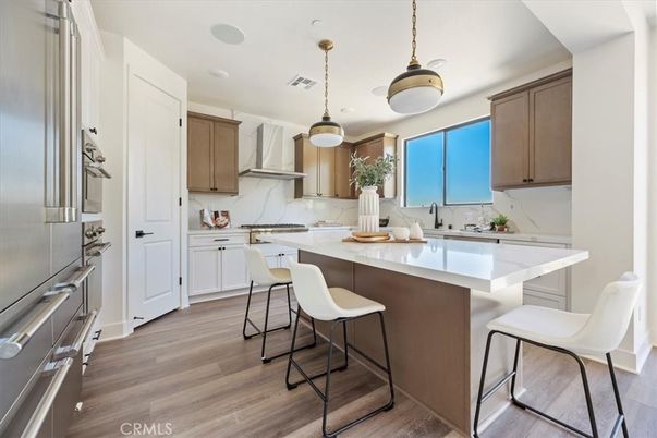 Interior, Kitchen, Pendant Lights, Stainless Steel Appliances, Wood Texture Flooring