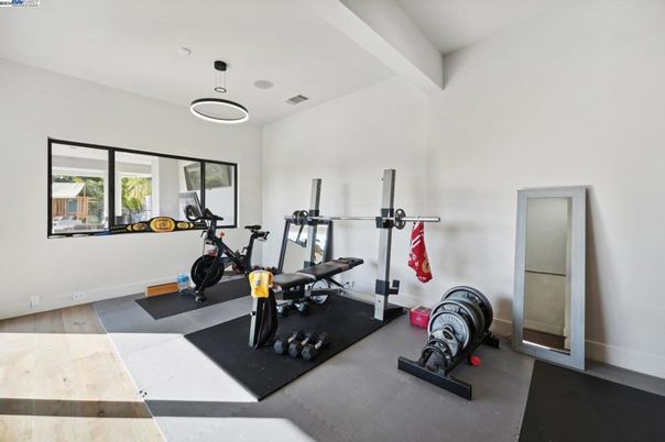 Fitness Equipment, Interior, Pendant Lights, Wood Texture Flooring