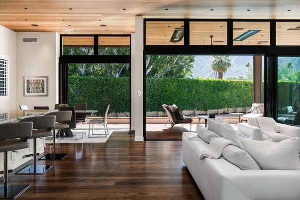 Dining room, Interior, Living room, Recessed Lighting, Wooden Ceilings, Wood Texture Flooring