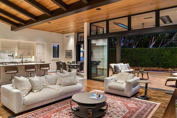Dining room, Interior, Kitchen, Living room, Recessed Lighting, Wooden Beams, Wooden Ceilings, Wood Texture Flooring