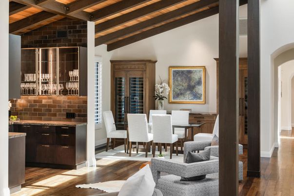 Dining room, Interior, Wooden Beams, Wood Texture Flooring
