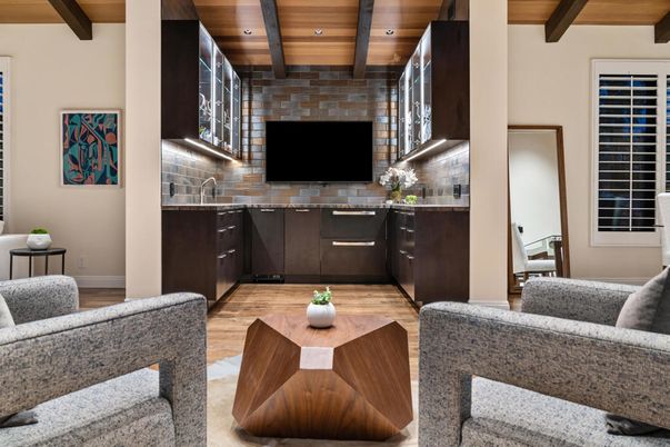 Interior, Living room, Recessed Lighting, Stone Walls, Wooden Beams, Wooden Ceilings, Wood Texture Flooring