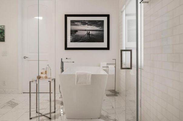 Bathroom, Free Standing Baths, Glass Shower, Interior, Marble