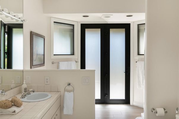Bathroom, Dual Sink Vanities, Interior, Tile Countertops, Wood Texture Flooring