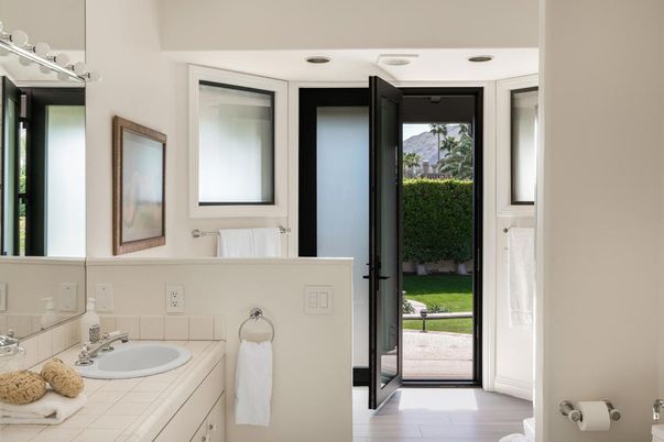 Bathroom, Dual Sink Vanities, Interior, Tile Countertops, Wood Texture Flooring