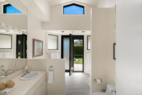 Bathroom, Dual Sink Vanities, Interior, Tile Countertops, Wood Texture Flooring