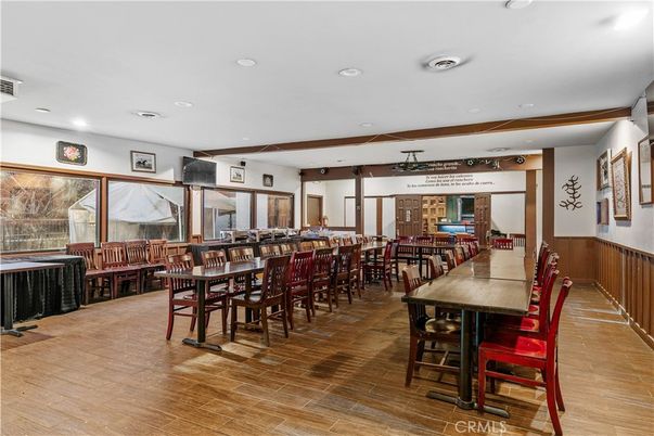Dining room, Interior, Recessed Lighting, Wood Texture Flooring
