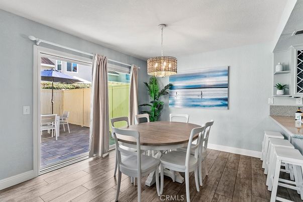 Dining room, Interior, Pendant Lights, Wood Texture Flooring