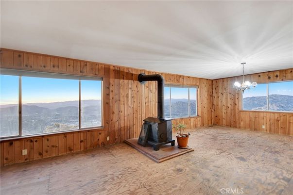 Chandelier, Empty room, Fireplace, Interior, Wooden Walls