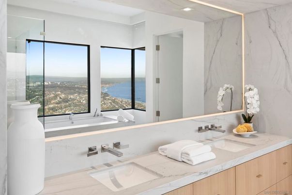 Bathroom, Dual Sink Vanities, Interior, Marble Walls, Recessed Lighting, Water