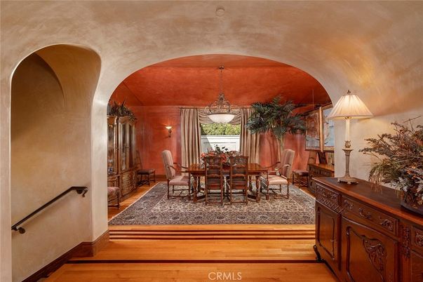 Dining room, Interior, Pendant Lights, Wood Texture Flooring