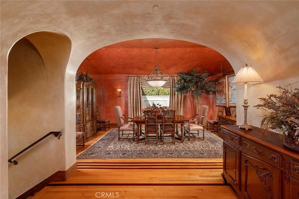 Dining room, Interior, Pendant Lights, Wood Texture Flooring