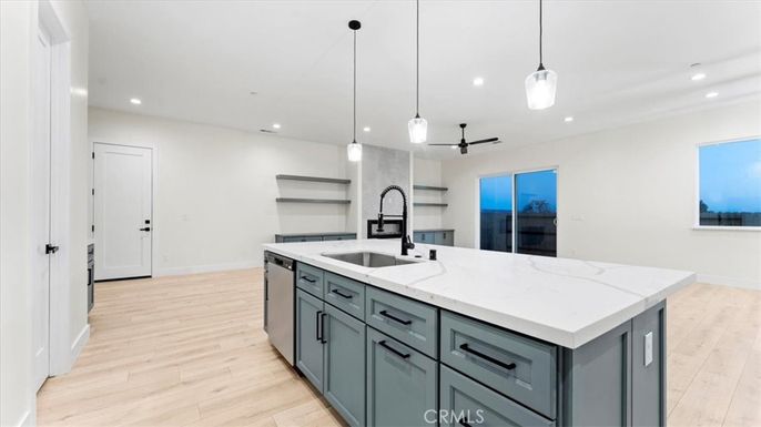 Interior, Kitchen, Pendant Lights, Recessed Lighting, Wood Texture Flooring