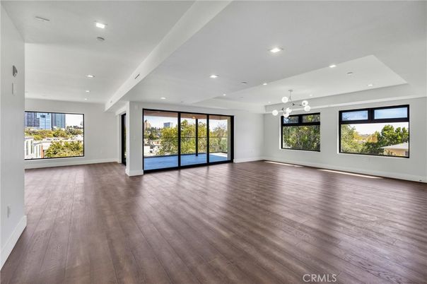 Empty room, Interior, Pendant Lights, Recessed Lighting, Wood Texture Flooring