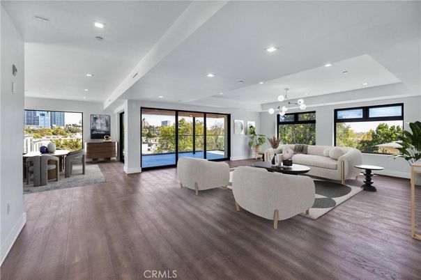 Interior, Living room, Pendant Lights, Recessed Lighting, Wood Texture Flooring