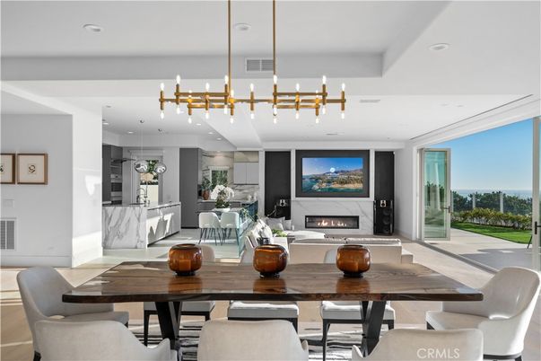 Dining room, Fireplace, Interior, Kitchen, Living room, Pendant Lights, Recessed Lighting