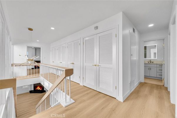 Fireplace, Interior, Pendant Lights, Recessed Lighting, Wood Texture Flooring