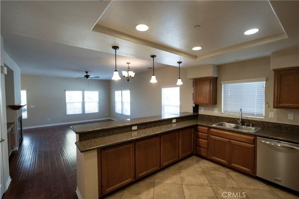 Chandelier, Interior, Kitchen, Pendant Lights, Recessed Lighting, Wood Texture Flooring