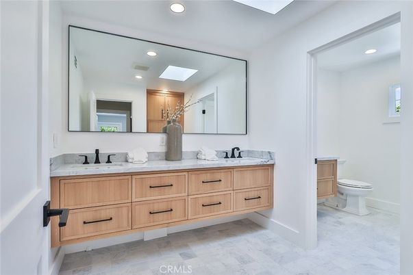 Bathroom, Dual Sink Vanities, Interior, Marble, Recessed Lighting