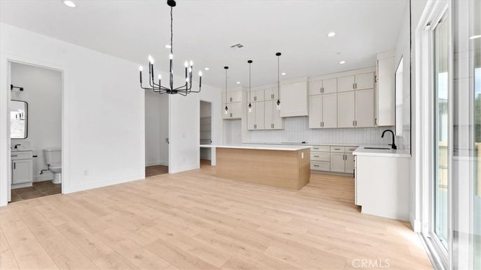 Interior, Kitchen, Pendant Lights, Recessed Lighting, Wood Texture Flooring