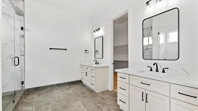 Bathroom, Dual Sink Vanities, Glass Shower, Interior, Marble Walls