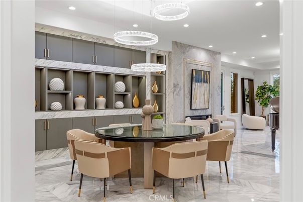 Dining room, Interior, Marble, Pendant Lights, Recessed Lighting