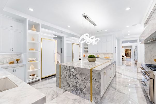 Interior, Kitchen, Marble, Marble Walls, Pendant Lights, Recessed Lighting
