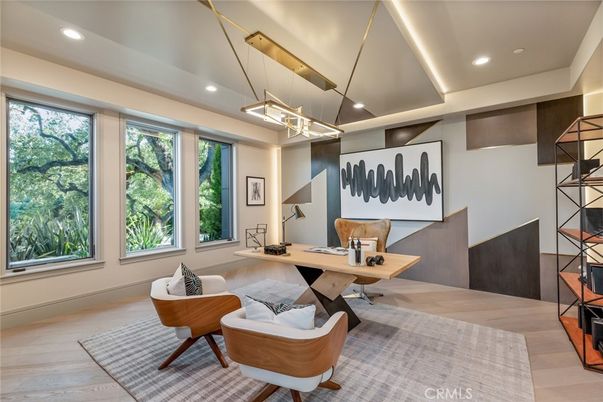 Home Office, Interior, Pendant Lights, Recessed Lighting, Wood Texture Flooring