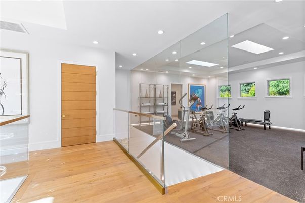Fitness Equipment, Gym, Interior, Recessed Lighting, Wood Texture Flooring