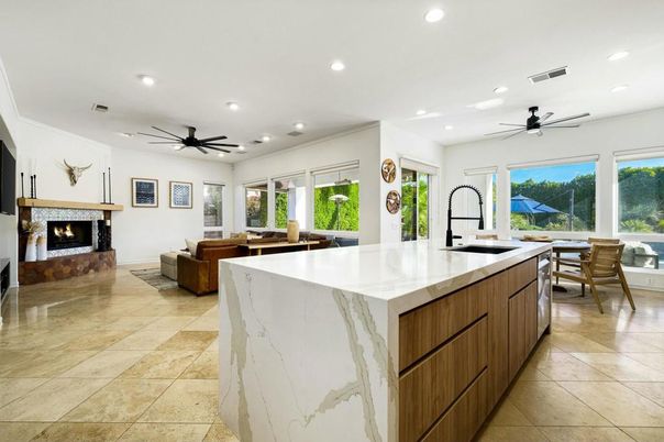 Dining room, Fireplace, Interior, Kitchen, Living room, Recessed Lighting