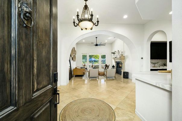 Chandelier, Fireplace, Interior, Living room, Recessed Lighting
