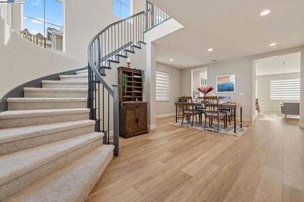 Dining room, Interior, Recessed Lighting, Wood Texture Flooring