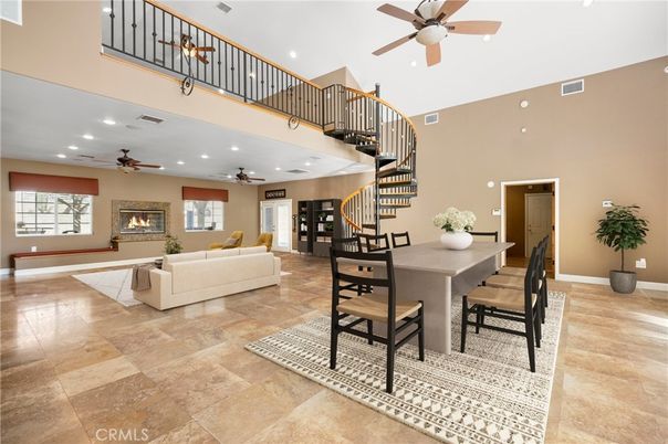 Dining room, Fireplace, Interior, Living room, Recessed Lighting