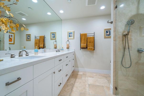 Bathroom, Dual Sink Vanities, Glass Shower, Interior, Recessed Lighting