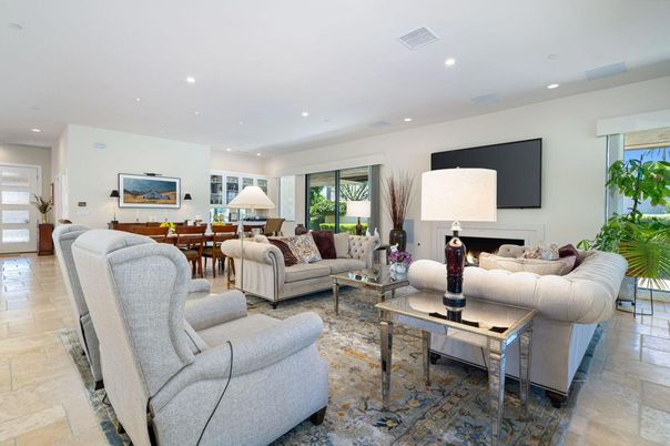 Dining room, Fireplace, Interior, Living room, Recessed Lighting