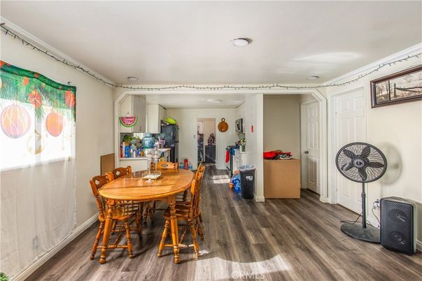 Dining room, Interior, Recessed Lighting, Wood Texture Flooring