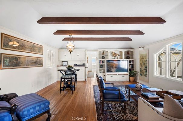 Dining room, Interior, Kitchen, Living room, Pendant Lights, Wooden Beams, Wood Texture Flooring