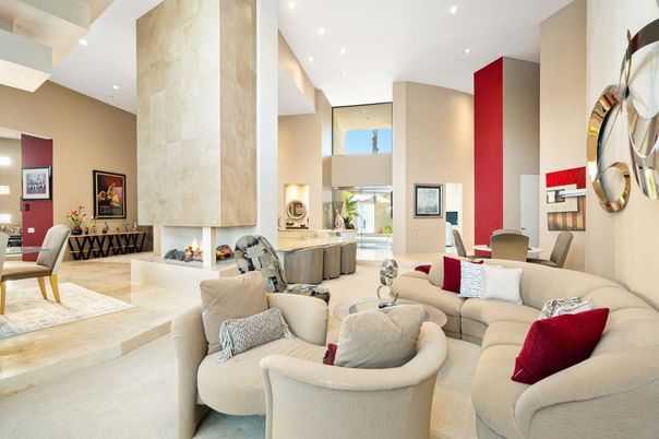 Dining room, Fireplace, Interior, Living room, Recessed Lighting