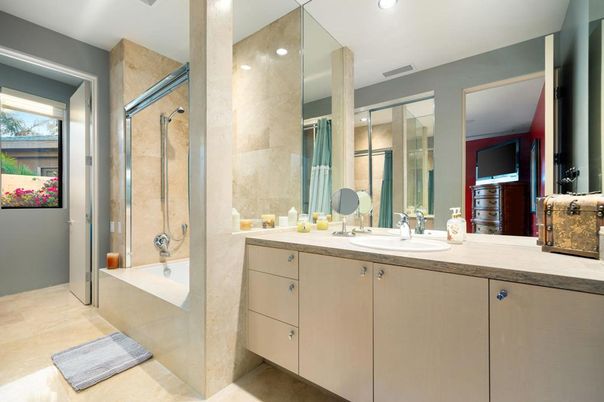 Bathroom, Glass Shower, Interior, Recessed Lighting