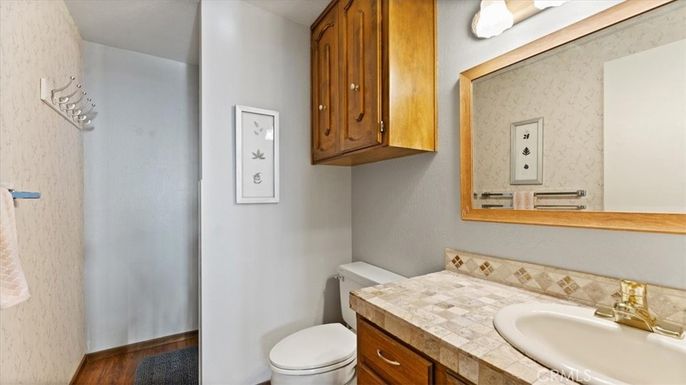 Bathroom, Interior, Tile Countertops, Wood Texture Flooring