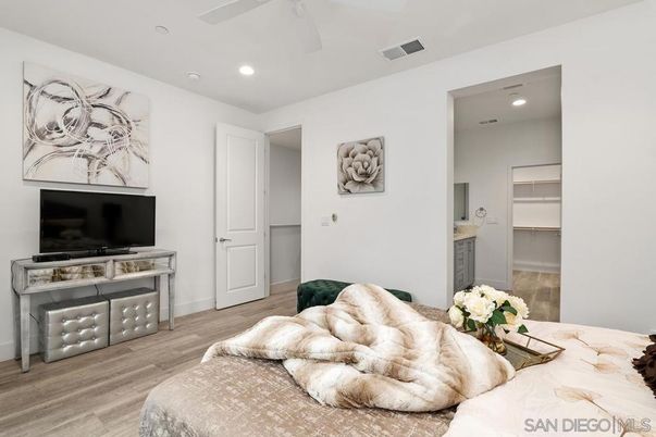 Bedroom, Interior, Recessed Lighting, Wood Texture Flooring
