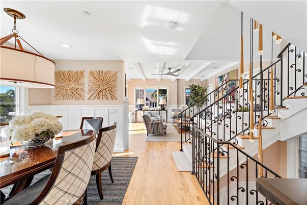 Dining room, Interior, Pendant Lights, Recessed Lighting, Wood Texture Flooring