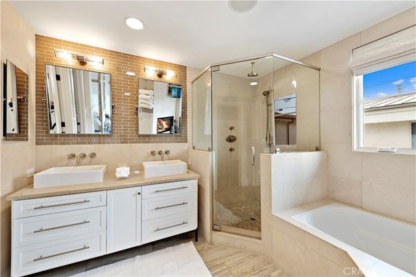 Bathroom, Dual Sink Vanities, Glass Shower, Interior, Recessed Lighting
