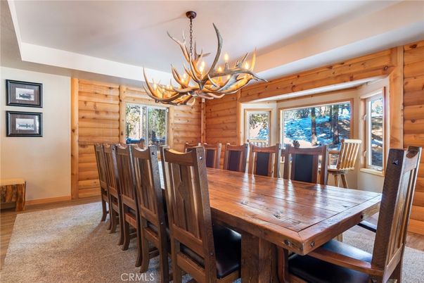 Chandelier, Dining room, Interior, Wood Texture Flooring, Wooden Walls