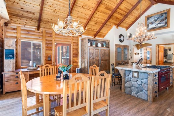 Chandelier, Dining room, Interior, Kitchen, Wooden Beams, Wooden Ceilings, Wood Texture Flooring, Wooden Walls