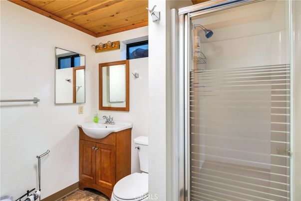 Bathroom, Glass Shower, Interior, Wooden Ceilings