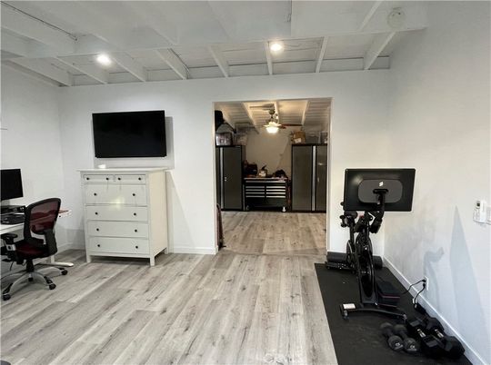 Fitness Equipment, Home Office, Interior, Recessed Lighting, Wood Texture Flooring