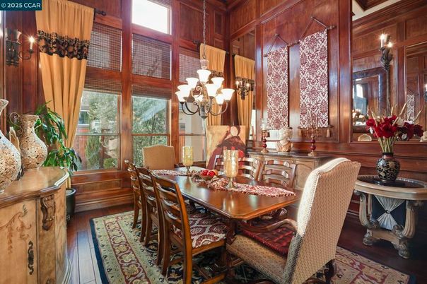 Chandelier, Dining room, Interior, Wood Texture Flooring, Wooden Walls