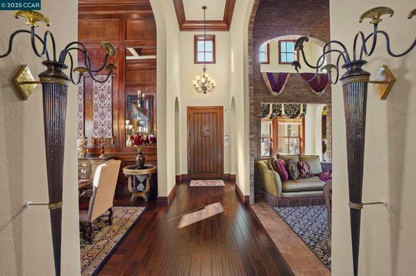 Chandelier, Dining room, Interior, Wood Texture Flooring