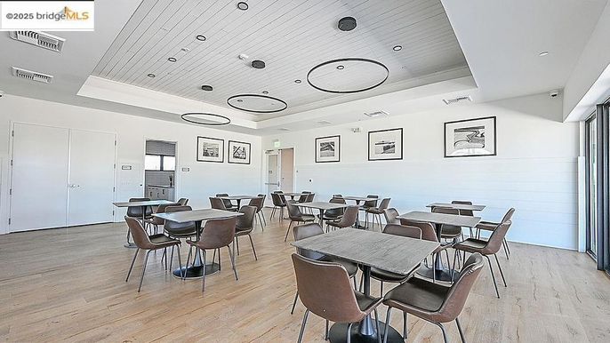 Dining room, Interior, Recessed Lighting, Wood Texture Flooring